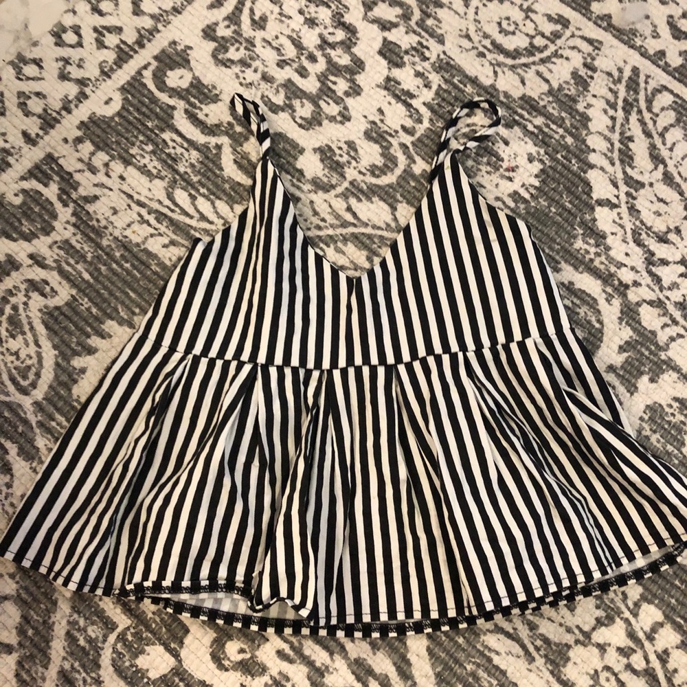 Black and white striped spaghetti peplum tank